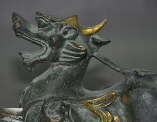 old Chinese bronze Gilt Feng Shui auspicious brave troops pixiu beast statue 2