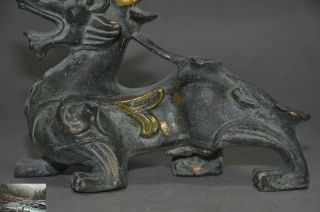 old Chinese bronze Gilt Feng Shui auspicious brave troops pixiu beast statue 3
