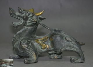 old Chinese bronze Gilt Feng Shui auspicious brave troops pixiu beast statue 4