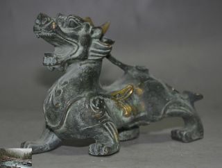 old Chinese bronze Gilt Feng Shui auspicious brave troops pixiu beast statue 5