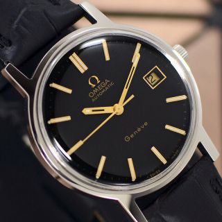 Vintage Omega Geneve Automatic Cal.  1481 Date Black Dial Analog Dress Mens Watch