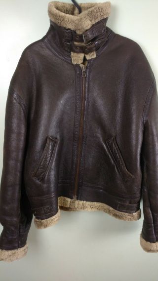 Vtg Mens Leather B - 3 Sheepskin Shearling Flying Pilot Aviator Bomber Jacket Coat