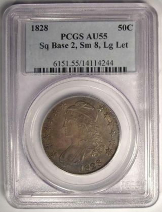 1828 Capped Bust Half Dollar 50C - PCGS AU55 - Rare Certified Coin 2