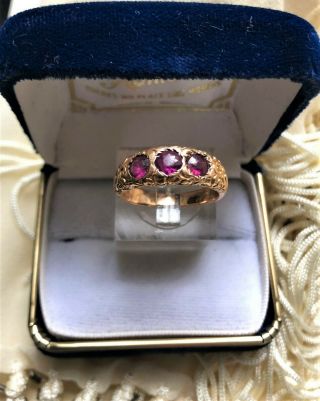 Antique Victorian 12k Rose Gold Amethyst Ring Hand Chased Floral Rosettes Design