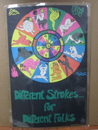 Vintage Black Light Poster Zodiac Different Strokes Differ Folks 1971 Inv G964