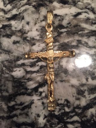 Vintage Solid 14k Yellow Gold Crucifix Inri Cross Designer Pendant - Gorgeous