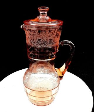 Paden City Glass Black Forest Rare 10 1/2 " Cheriglo Pink Lemonade Pitcher 1925