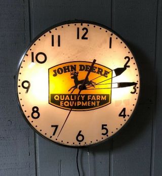 Vintage Advertising John Deere Dealer Lighted Pam Electric Wall Clock 1950 