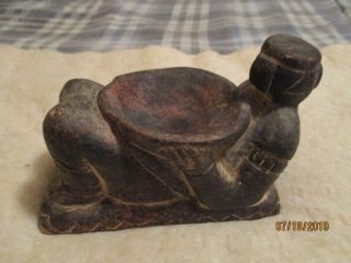 Vintage Aztec/mayan? Reclining Chacmool Pottery Sculpture Offering Bowl