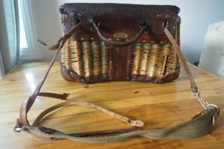 MACMONIES hand made buck stitched creel w/ pocket and shoulder strap 60 - 4 9