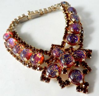 Juliana? Vintage Cats Eye Art Glass Crystal Rhinestone Necklace Bracelet M84