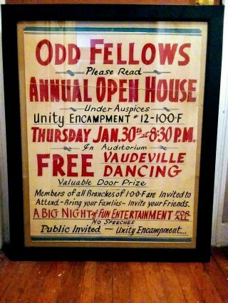 Odd Fellows Antique Framed Sign - Rare 1900 