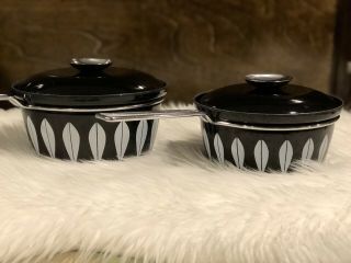 Vintage CathrineHolm Cookware Sauce Pot Black With White Lotus Design,  Set Of 2 2