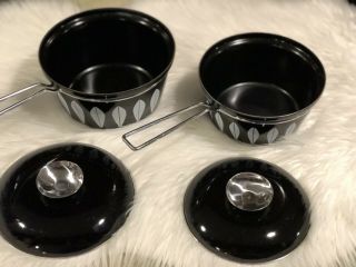 Vintage CathrineHolm Cookware Sauce Pot Black With White Lotus Design,  Set Of 2 3