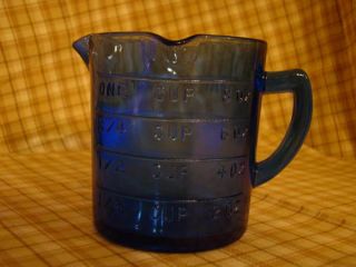 Vintage Rare Hazel Atlas Cobalt Blue Depression Glass 3 Spout Measuring Cup 8 Oz