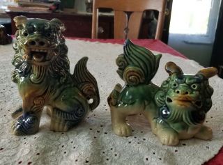 Vintage Ceramic Majolica Foo Dog Lion Figurines