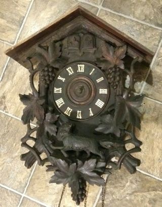 Antique German Black Forest Carved Fox W Grapes Leaf Cuckoo Clock Parts Repair