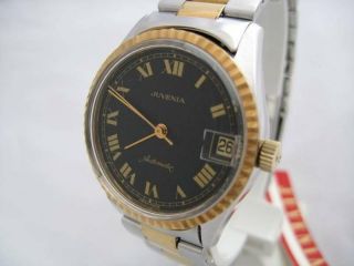 Nos Swiss Vintage Automatic Date Juvenia Two Tone Stainless Steel Mens Watch