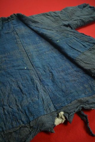 XD44/860 Vintage Japanese Kimono Cotton Antique Boro NORAGI Indigo Blue SHIMA 8