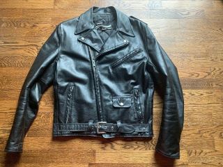Vtg Montgomery Ward Leather Motorcycle Jacket Blk Sz 42 Long