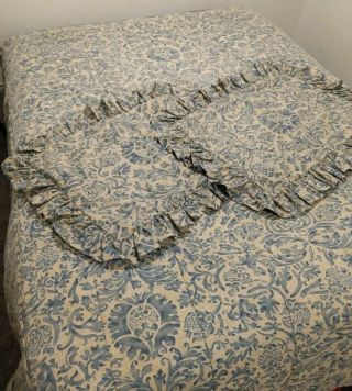 Vtg Rare Ralph Lauren Donovan Damask Comforter Shams Set Full Queen Blue Linen
