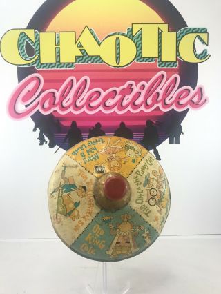 Antique Vintage Tin Toy Spinning Top Old King Cole & Various Nursery Rhymes