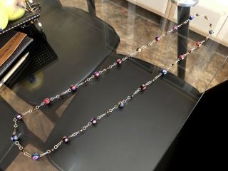 Vintage GOLD Tone MILLEFIORI Murano ART Glass BEADS Chain FLAPPER Necklace 45 