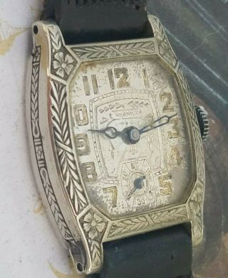 Ej4: Rare 1920s Vintage Ultra Art Deco Chased Mens Fancy Dial & Case Watch