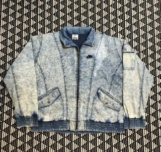 Vintage Nike Force Acid Wash Denim Jacket Zip Up Jacket Challenge Court 90s L