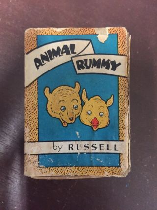 All.  Vintage 1940’s “animal Rummy” Mini Children’s Card Game By Russell