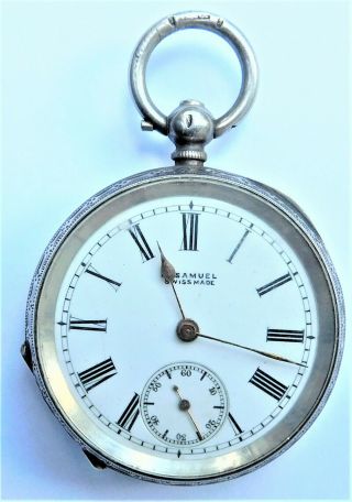 No Resrv C1900 H Samuel Victorian Silver Mechanical Pocket Watch Vintage Antique