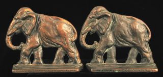 Vintage Art Deco Style Elephant Bookends Stamped Verona Cast Iron Heavy Bronze