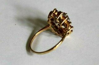 VINTAGE 9CT GOLD RING.  RUBIES & DIAMONDS CLUSTER.  SIZE J 1/2. 3