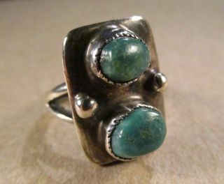 Old Vintage Navajo Ring Forged Sterling Silver Turquoise Chrysacolla Sz 4.  25