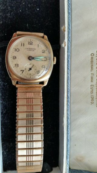 Gents Boxed 9ct Gold Watch From J W Benson,  1957,  15 Jewels