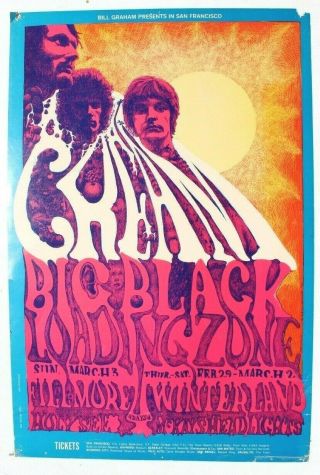 Vtg Winterland Bill Graham Concert Poster 2nd 1968 Cream Big Black Lee Conklin