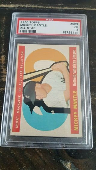 1960 Topps Mickey Mantle All Star 563 Psa 3 Vintage Baseball Card