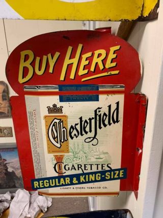 Vintage Chesterfield Cigarettes Tobacco Metal Flange Sign Gas Oil Soda Cola