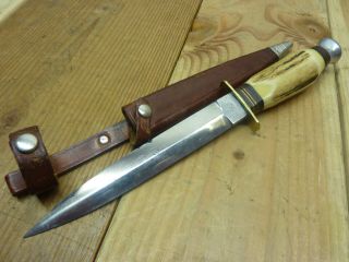 Vintage Rayco Leather Stack Stag Handle Fixed Blade Dagger,  Solingen Germany