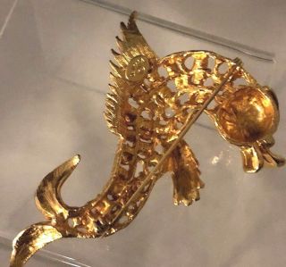 Fantasy Vintage Signed DeNicola Figural Sea Serpent Faux Turquoise Bead Brooch 3