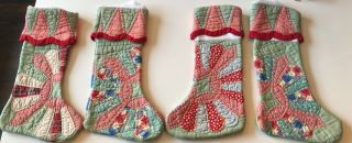 Antique Vintage Quilt Feed Sack Christmas Stockings 4 Large