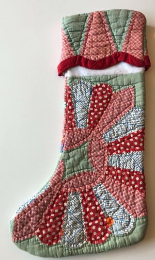 Antique Vintage Quilt Feed Sack Christmas Stockings 4 Large 2