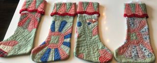 Antique Vintage Quilt Feed Sack Christmas Stockings 4 Large 5