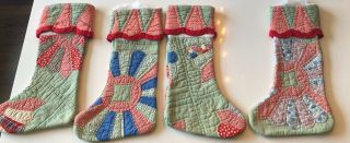Antique Vintage Quilt Feed Sack Christmas Stockings 4 Large 6