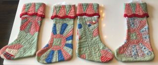 Antique Vintage Quilt Feed Sack Christmas Stockings 4 Large 8