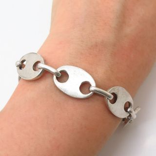 925 Sterling Silver Vintage Mexico Modernist Anchor Mariner Link Bracelet 7 1/4 "