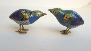 Pair Chinese Oriental Miniature Cloisonne Enamel Quail Standing Birds
