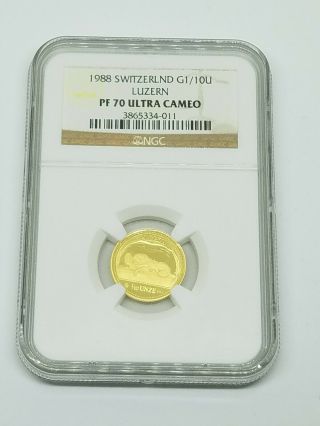 1998 Switzerland Luzern Lion 1/10 Unze Pf 70 Ultra Cameo Gold Coin Unique Rare
