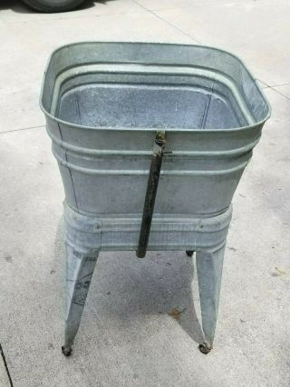 Vintage Galvanized Wash Tub on Stand with Wheels 4