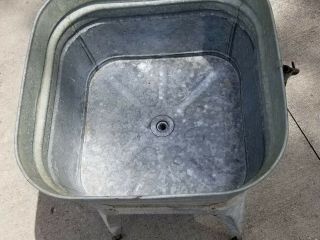 Vintage Galvanized Wash Tub on Stand with Wheels 6